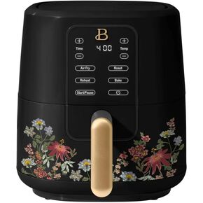 Beautiful 3 Quart Digital Air Fryer, TurboCrisp Technology, 4 Cooking Modes, Floral Design, Black/Gold