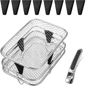 Upgrade Air Fryer Rack,Three Stackable Dehydrator Racks for Mainstream Models Airfryer,Stainless Steel Rectangle Air Fryer Rack,Dual Air Fryer Accessories