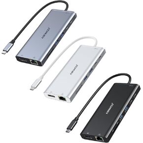 USB C Hub USB-C Docking Station Dual Monitor 14 in 1 Triple Display Multiport Adapter with 2 HDMI+DP+7 USB Type C/A Ports+Ethernet+Audio, USBC Dongle for Dell/HP/Lenovo ThinkPad(Grey+Silver+Black)