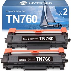 استبدال خرطوشة الحبر المعاد تصنيعها من MYTONER TN-760 لحبر الطابعة Brother TN760 TN730 TN-730 عالي الإنتاجية لـ MFC-L2717DW HL-L2350DW MFC-L2710DW HL-L2395DW MFC-L2690DW (أسود، عبوتان)