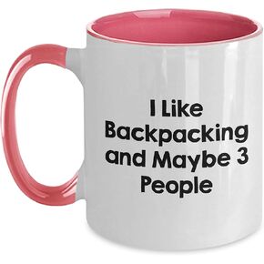 Backpacking Enthusiasts' Humorous Gift - I Like Backpacking And Maybe 3 People Two Tone Coffee Mug, Gifts for Friends, Birthday, Christmas