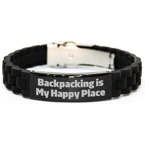 Backpacking Enthusiasts Will Love This Inspirational Glide lock Clasp Bracelet, Adjustable and Durable, Perfect Christmas Unique Gift for Friends and Family, 'Backpacking Is My Happy Place'