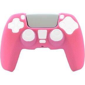 تغطية لقبلة جهاز التحكم PS5 ، الجلد PANDAREN PS5 SKINE لـ Sony PlayStation 5 مقبلة تغطية السيليكون المضادة للانزلاق مع 8pcs FPS Pro Thumbsticks (Pink)