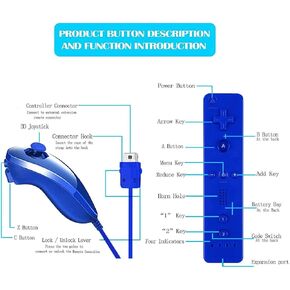 2 Packs Remote Controller and Nunchuck for Wii/Wii U Console, Gamepad with Silicone Case and Wrist Strap for Holiday (Transparent Green)