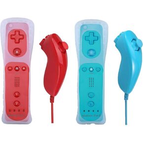 Poulep Gesture Controller and Nunchuck Joystick for Wii Wii U Gamepad Console with Motion Plus (2 Packs, Red and Deep Blue) (Renewed)