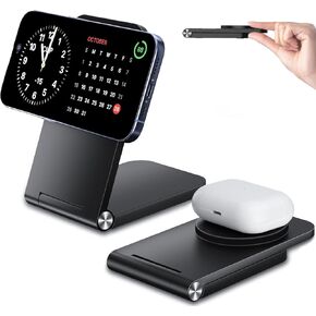 Wireless Charger, Magnetic Foldable Travel Fast Charging Station Stand for iPhone 16 15 14 13 12 Series, iPhone Wireless Mag-Safe Charger Dock for AirPods 3/2/Pro 2/Pro