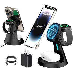 Wireless Charger Compatible with Mag-Safe,3 in 1 Charging Station for iPhone16/15/14/13/12 Series, Apple Watch,AirPods,and More,15W Fast Charging (USB-C Adapter Included)