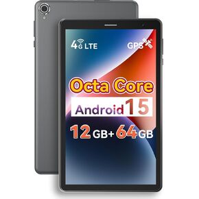 8 Inch Android 15 Tablet with Sim Card Slot Uncloked Cellular Tablet Phone with 4G LTE Octa Core 12GB RAM 64GB ROM 2TB TF Expandable Tableta with Case