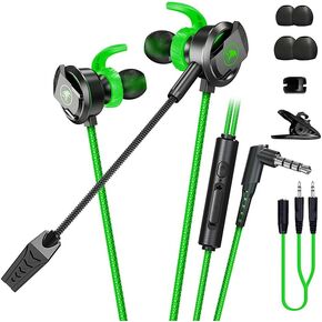 Wired Gaming Headset with Adjustable Dual Microphone for PS4, Xbox, Laptop, Mobile, Esports Earbuds, Cartilage Design for Inline Control of Hands-Free Calls. (Green)