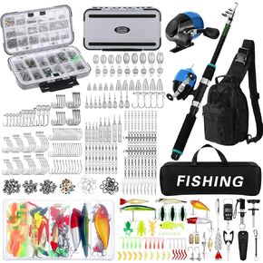 484 Pcs Fishing Tools Kit Fishing Accessories Kit Include Fish Rod and Reel Combo Set Tackle Box with Tackle Hook Remover Tools Backpack Lures for Men Women Fish Gear Gifts