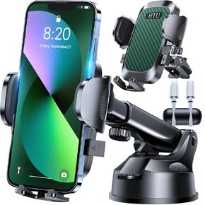 [True Military-Grade] Car Phone Holder【2024 stronger Suction & Clip】 Universal Cell Phone Holder for Car Mount for Dashboard Windshield Air Vent for iPhone 15 14 13 Pro Max Samsung,Grey