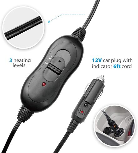 بطانية تدفئة السيارة من الصوف من Elantrip، 12 فولت، قطع 70 درجة، للشاحنات والسيارات وسيارات الدفع الرباعي، بطانية سفر قابلة للغسل في الغسالة، رائعة للتخييم، مع التحكم في درجة الحرارة، 40 × 55 بوصة (رمادي) in Kuwait