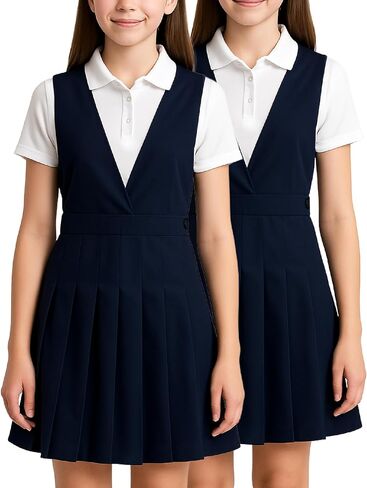 dELiA*s Girls' School Uniform Dress - 2 Pack Sleeveless Stretch Twill Jumper Dress - Pleated Uniform Dress for Girls (4-16) in Saudi Arabia