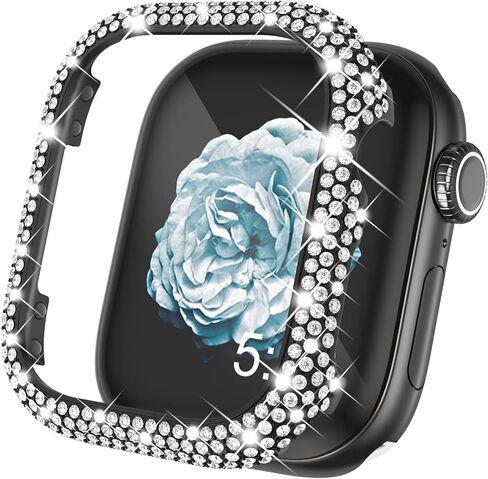 Surace Metal Case Compatible with Apple Watch Case 44mm, Full Bling Crystal Diamond Metal Face Cover Protective Case Bumper for iWatch Series 6/5/4 SE 44mm, Gold in Saudi Arabia