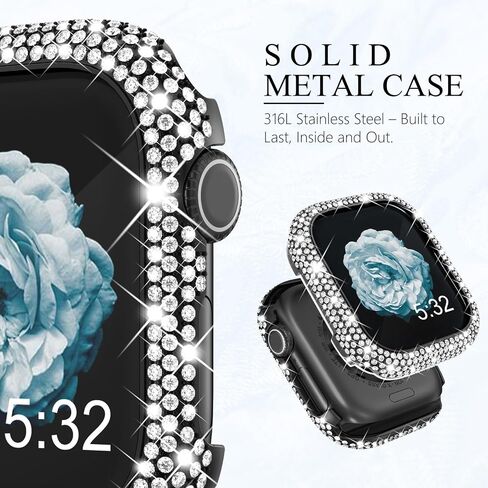Surace Metal Case Compatible with Apple Watch Case 44mm, Full Bling Crystal Diamond Metal Face Cover Protective Case Bumper for iWatch Series 6/5/4 SE 44mm, Gold in Saudi Arabia