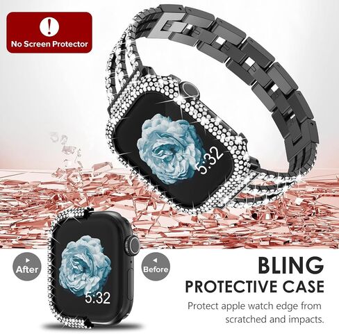 Surace Metal Case Compatible with Apple Watch Case 44mm, Full Bling Crystal Diamond Metal Face Cover Protective Case Bumper for iWatch Series 6/5/4 SE 44mm, Gold in Saudi Arabia
