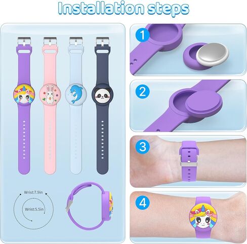 Waterproof Airtag Bracelet for Kids(2 Pack), Soft Silicone Airtags Hidden Wristband, Lightweight GPS Tracker Holder Compatible with Apple Air tag Band for Child(Purple/Pink) in Saudi Arabia