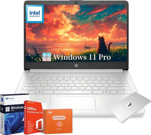HP 14" Laptop for Student Business, with Office Lifetime License & Windows 11 Pro, Intel 4-Core N150, 16 GB RAM, 384 GB Storage(128GB UFS+256GB Micro SD), Ultra Light, Webcam, WiFi, HDMI, Silver in Saudi Arabia