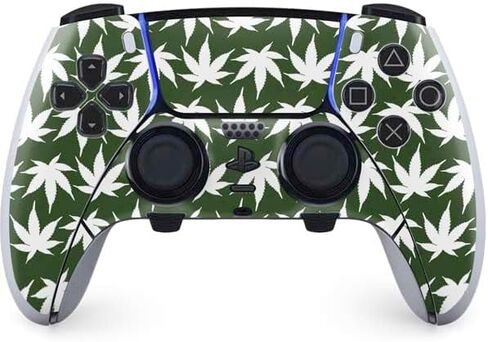 Skinit Decal Gaming Skin Compatible with PS5 DualSense Edge Pro Controller - Marijuana Leaf White Pattern Design in Kuwait