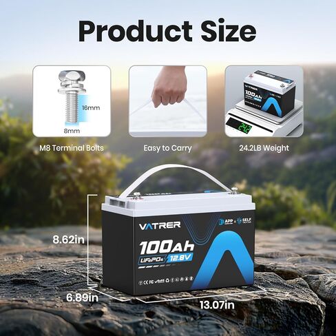 12.8V 100AH Group 31 Bluetooth LiFePO4 Lithium Battery with Self-Heating, Built-in 100A BMS, High/Low Temp Cutoff, Supports Low Temp Charging(-4°F), 5000+ Cycles, Perfect for RV/Camping,Off-Grid,Solar in Saudi Arabia