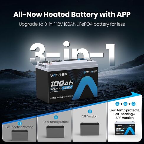 12.8V 100AH Group 31 Bluetooth LiFePO4 Lithium Battery with Self-Heating, Built-in 100A BMS, High/Low Temp Cutoff, Supports Low Temp Charging(-4°F), 5000+ Cycles, Perfect for RV/Camping,Off-Grid,Solar in Saudi Arabia