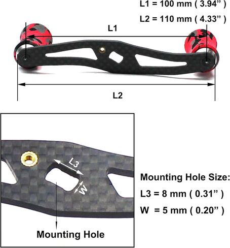Mr. Z 100mm Carbon Fiber Baitcasting Reel Handle Grip Low-Profile with Fitting Replacement Parts in Saudi Arabia