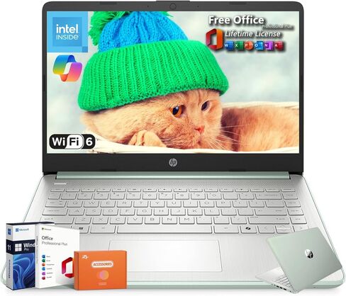 HP 2025 14 inch HD Laptop, Office Pro Lifetime License, Intel Processor N150, 16 GB RAM, 384 GB Storage(128GB UFS+256GB MSD), Copilot AI, Wi-Fi 6, Lightweight, Windows 11 Pro, w/Accessories in Saudi Arabia