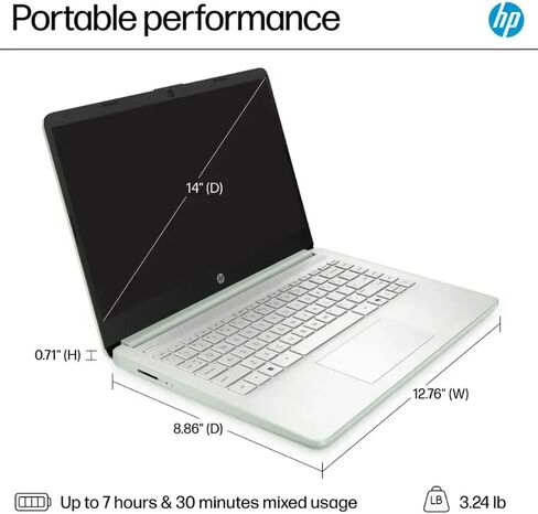 HP 2025 14 inch HD Laptop, Office Pro Lifetime License, Intel Processor N150, 16 GB RAM, 384 GB Storage(128GB UFS+256GB MSD), Copilot AI, Wi-Fi 6, Lightweight, Windows 11 Pro, w/Accessories in Saudi Arabia
