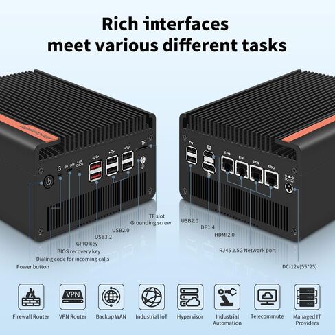 Mini PC N100 NAS 5 M.2 Nvme Pocket NAS Small PC,4X2.5GbE LAN Mirco Desktop Computer 2HD 4K@60HZ,Router/QNAS/Firewall DDR5 for Office Business (8GB RAM 128GB SSD, N100) in Kuwait