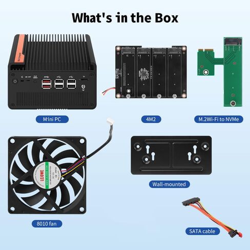 Mini PC N100 NAS 5 M.2 Nvme Pocket NAS Small PC,4X2.5GbE LAN Mirco Desktop Computer 2HD 4K@60HZ,Router/QNAS/Firewall DDR5 for Office Business (8GB RAM 128GB SSD, N100) in Kuwait