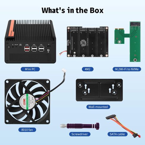 Mini PC N100 NAS 5 M.2 Nvme Pocket NAS Small PC,4X2.5GbE LAN Mirco Desktop Computer 2HD 4K@60HZ,Router/QNAS/Firewall DDR5 for Office Business (8GB RAM 128GB SSD, N100) in Kuwait