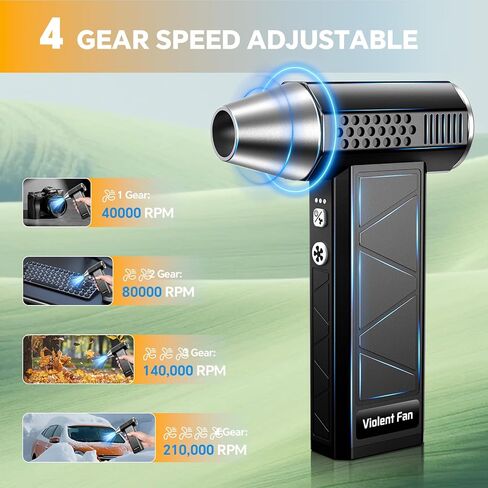 Duster Air Electric ، 210000 دورة في الدقيقة ، منفاخ هواء مستودع قوي ، 4 -gear قابل للتعديل للوحة مفاتيح التنظيف العميقة ، الكمبيوتر الشخصي ، السيارة ، المنزل والخارجية - يحل محل علب الهواء المضغوطة in Kuwait