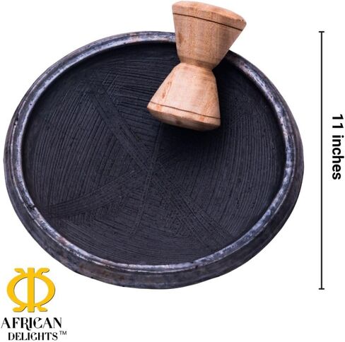 Handmade Asanka - 11 Inch Large African Clay Serving Bowl, Traditional Ghanaian Earthenware for Chop Bar & Home Cooking (ONLY ASANKA) in Saudi Arabia
