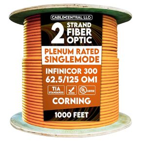 12 Fiber Indoor Distribution Fiber Optic Cable, Multimode 62.5/125 OM1, Corning InfiniCor 300, Plenum Rated, Orange, Spool, 1000 Feet