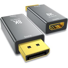 2-Pack DisplayPort 1.4 to HDMI 2.1 Adapter (8K@60Hz,4K@144Hz) Uni-Directional DP (Source) to HDMI (Display) Converter Compatible with PC,Desktop,AMD,NVIDIA,and Gaming Monitors