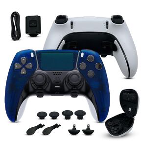 Silent Modz Edge Custom Controllers Compatible with PS5, PC & Mobile Gaming - Unique Design Wireless Gaming Controller with Paddles and Trigger Stops, Handcrafted in USA (Clear Blue Soft Touch)
