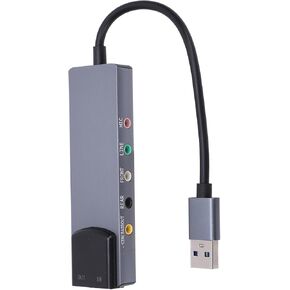 6 in 1 USB Surround Sound Card, 7.1 Channel Fiber Optic Cable SPDIF Front/MIC / 3.5MM / Bass/Optical Fiber Output Noise Reduction USB Sound Card Adapter for PC