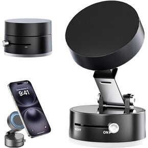 Vacuum Suction Magnetic Phone Holder Cup Carmount Cell Phone Stand Foldable and Retractable, 360° Adjustable for Iphone16/15/14/13/12, Car/Mirror/Smooth Surface Black