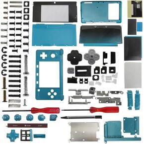 Housing Shell for Nintendo 3DS System Replacement Screen Tools Console, Includes Housing, All Buttons and Contact Pads, Battery Cover, Screws and Screwdrivers (Aqua Blue)
