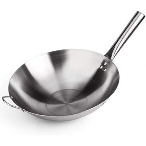 Wok uncoated Stir-Fry Pan,Saute Pan, Professional Large Wok,with Steel Helper Handle, Multipurpose Wok-36cm