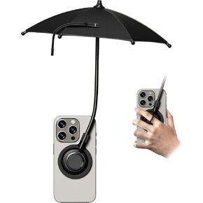 Pink Magnetic Phone Umbrella with Flexible Shaft, Foldable Sunshade with 360° Adjustable Angle, Built-in Ring Holder, Compatible with iPhone 12-16 & More Devices, Magnetic Sticker Included