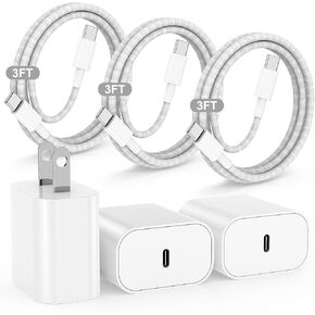 Fast Charging for iPhone 15 16 Pro Max Charger Colorful, 3Pack 20W USB C Fast Chargers Block with 6/6/10ft Long USB C to C Braided Cable Compatible with iPhone 16/15 Pro/15 Plus/iPad Pro 13/12.9