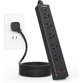 2 Prong Power Strip, 2 to 3 Prong Outlet Adapter with Polarized Plug, 1700J Surge Protector, 6ft Two Prong Extension Cord, 5 AC Outlets & 3 USB(5V 3.4A Max), Wall Mount for Non-Grounded Outlet