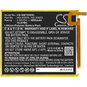 Cameron Sino Battery for Samsung Galaxy Tab A7 Lite ، Galaxy Tab A7 Lite 8.7 2021 ، SM-T220 ، SM-T225 ، SM-T225C ، SM-T225N PN: Samsung HQ-3565N ، HQ-3565S 4900MAH / 18.87WH