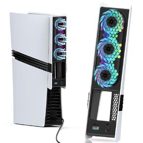 RGB Cooling Fan for PS5 Slim & PS5 Pro – 3 Modes (Low/High/Auto-Speed), Triple Turbo Fans with Colorful LED, USB 3.0 Port Compatible with PlayStation 5 Slim & Pro (Not for PS5)