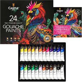 مجموعة أنابيب الغواش المكونة من 24 قطعة من Castle Art Supplies | 24 × 12 مل ألوان رائعة وغير شفافة وذات أساس مائي | متعددة الاستخدامات وسهلة الاستخدام للفنانين البالغين والمبتدئين والمحترفين | في صندوق عرض قوي وأنيق in Kuwait