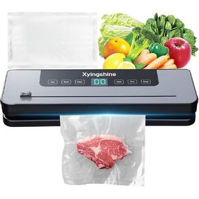 Vacuum Sealer Machine- 75Kpa 6-in-1 Chef-Preserve Compact Vacuum Sealer for Food with Digital Timer, Dry/Moist Food Modes & 50 Bags, Built-in Cutter (Sliver)