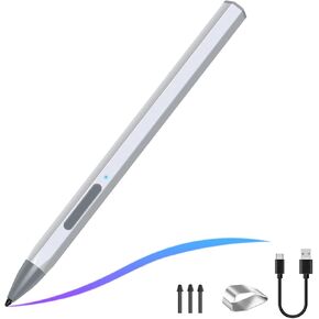 Stylus Pen for Microsoft Surface Pro9/8/X/7/6/5/4/3 Surface Go 3/2/1 Surface 3/Laptop/Studio/Book 4/3/2/1 with 4096 Tilt Pressure Palm Rejection Magnetic Attachment Rechargeable, Silver