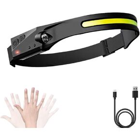 Rechargeable LED Silicone Headlight with Induction, Outdoor Portable Mini Head Mounted Light, 5-Mode Suitable for Running, Camping, Home, Work, and More.