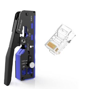 VCELINK Cat5e RJ45 Pass Through Connector 100-Pack Bundle with RJ45 Crimp Tool Pass Through